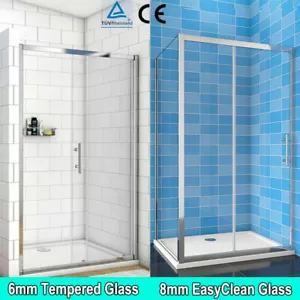 Sliding Shower Door Enclosure 6/8mm Glass Walk In Wet Room Side Panel Tray Waste - Picture 1 of 12