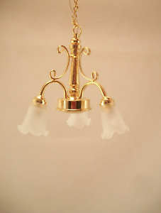 Light LED  Chandelier 3-Arm Tulip Lamp  Gold  2321  dollhouse 1/12 miniature