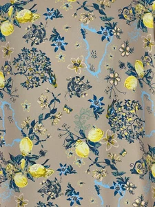 2M Yellow Blue Floral Lemon Bee Butterfly Print Dressmaking Crepe Fabric - Picture 1 of 3
