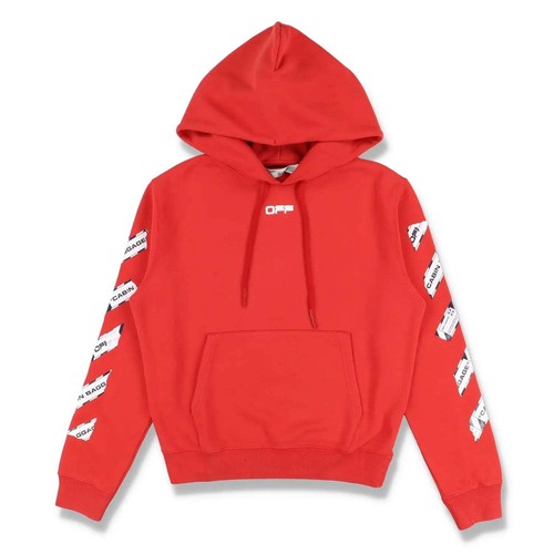 OFF WHITE Felpa con Cappuccio Nastro Aeroporto (Rosso)