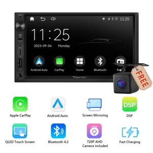 Wireless CarPlay Android Auto 7" Double 2 Din Car Stereo Radio Sat Nav Bluetooth - Picture 1 of 16
