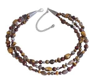 Pristine Carolyn Pollack Sterling Jasper Garnet Gemstone 3 Strand Necklace 100g - Picture 1 of 5