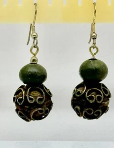 Pendientes colgantes redondos vintage tono bronce verde y envejecido - Imagen 1 de 1