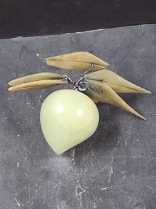 VINTAGE CHINESE CARVED JADE/JADITE CLUSTER PLUM W/LEAVES. - Picture 1 of 8