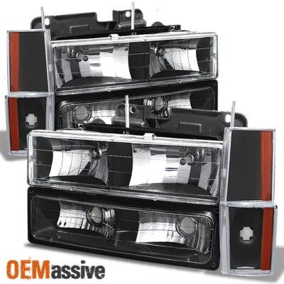 Fit Black 88-93 Chevy/GMC Suburban Silverado Sierra Yukon Headlights +Bumper - Image 1 of 4