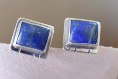 Natürlich Lapislazuli Edelstein 925 Sterlingsilber Manschettenknopf Für Ihn - Bild 1 von 4