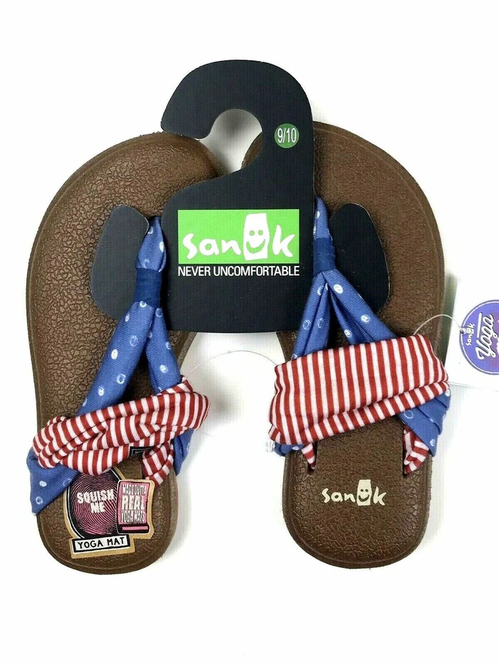 Sandalias Sanuk Niños Rojo Azul American Patriot Lunares y Rayas Yoga Talla 9/10 Foto 1 de 4