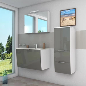 AcquaVapore Badmöbel Set Gently 1 V2 R Weiß/Grau MDF Waschtisch 80cm  - Bild 1 von 44