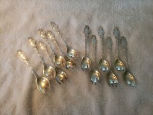 WATTEAU by DURGIN set 12 sterling silver IVE CREAM FORKS Mono GW Bowls 5 1/2"