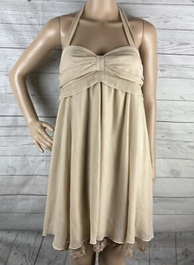 Vintage 90s Johnny Martin Halter Dress Size 9 Glimmery Gold Chiffon Ethereal - Picture 1 of 12
