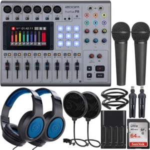 Zoom PodTrak P8 Portable Multitrack Podcast Recorder with Behringer mic and head - Picture 1 of 10