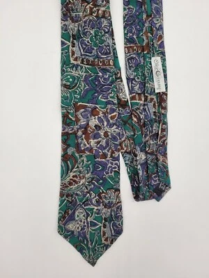 Corbata Oleg Cassini verde púrpura floral patrón cachemir Foto 1 de 3