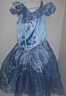 Disney Cinderella Live Action Kids Deluxe Costume Small 4-6 Dress Butterfly Blue - Imagem 1 de 4