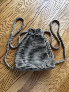 The Sak Tan Crochet Backpack Bucket Bag Drawstring Purse- Great Condition - Picture 1 of 13