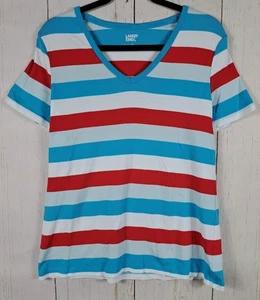 Lands End Größe Large rot weiß blau gestreift V-Ausschnitt Kurzarm Freizeit TTop - Bild 1 von 7