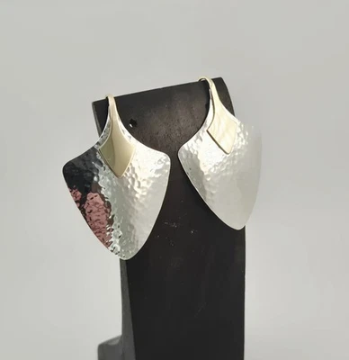 James Avery Sterling Silver & 14K Gold Hammered Shield Dangle Earrings – 11.6g - Image 1 of 4