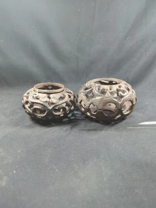 Set 2 Sizes Vintage Round S Design Cast Iron Votive Candle Holders 2.5- 3" Rare - Picture 1 of 9