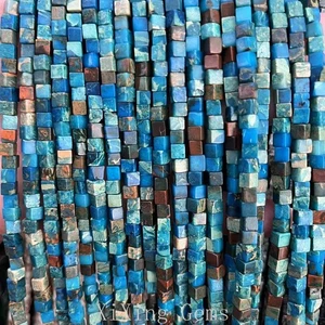 4 mm Blau Braun Natürlich Imperial Jaspis Würfel Quadrat Perlen für Schmuck Herstellung Zum Selbermachen - Bild 1 von 6