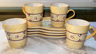 Set of 4 Temp-Tations by Tara Old World Yellow Cup and Snack Tray Sets - Image 1 of 4