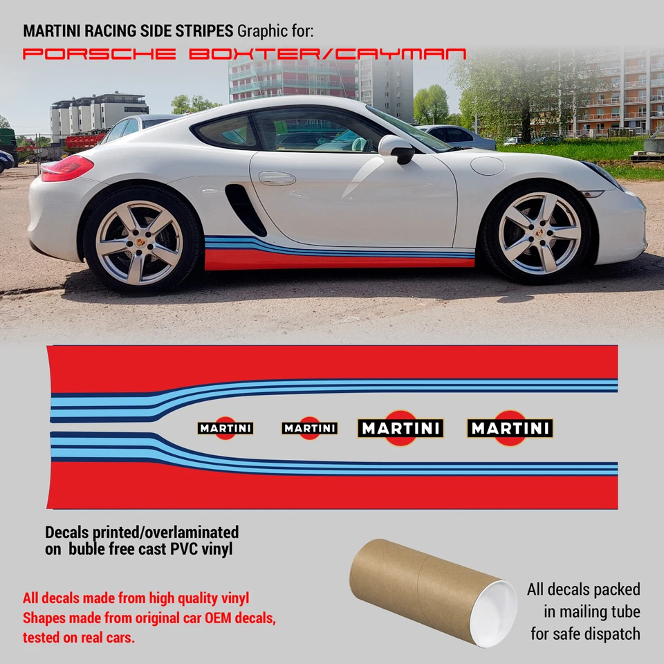 Porsche Cayman / Boxster Martini side stripes design decals set - Image 1 of 1