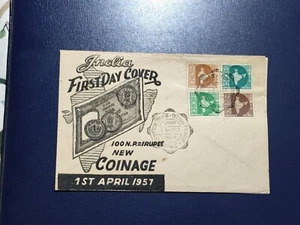 Indien 1957 NEUE DEZIMALPRÄGUNG 4 WERTE PRIVAT FDC SELTENE SCHWARZE AUSGABE - Bild 1 von 1
