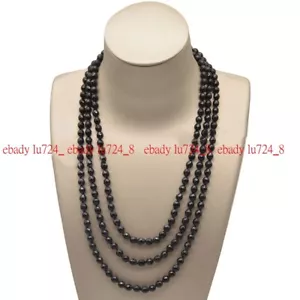 Collar de cuentas redondas de piedras preciosas de ónix ágata negra facetada natural de 6/8 mm 36-120"" - Imagen 1 de 12