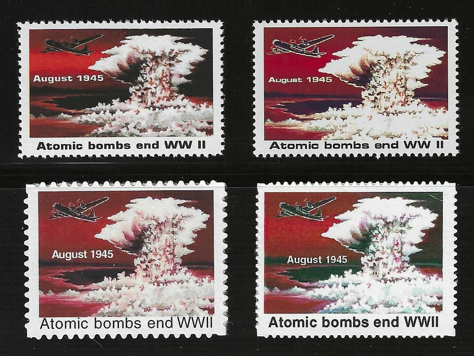 ATOMIC BOMBS END WWII - RESCINDED 1995 "STAMPS" - 4 DIFF TYPES (COMPLETE SET) - Image 1 of 3