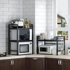 1-3Tier Expandable Microwave Oven Rack Stand Storage Holder Kitchen Corner Shelf - Picture 1 of 22