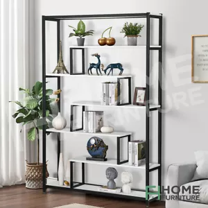 Bookshelf Wooden Display Shelves Bookcase Shelf Storage Wood Metal White Black - Picture 1 of 11