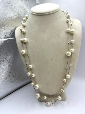 Ivory & Crystal Stationed Beaded Necklace In Gold Tone - Image 1 of 4