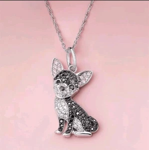 Chihuahua Halskette Strass schwarz-weiß, mit 50 cm Kette, neu - Bild 1 von 1