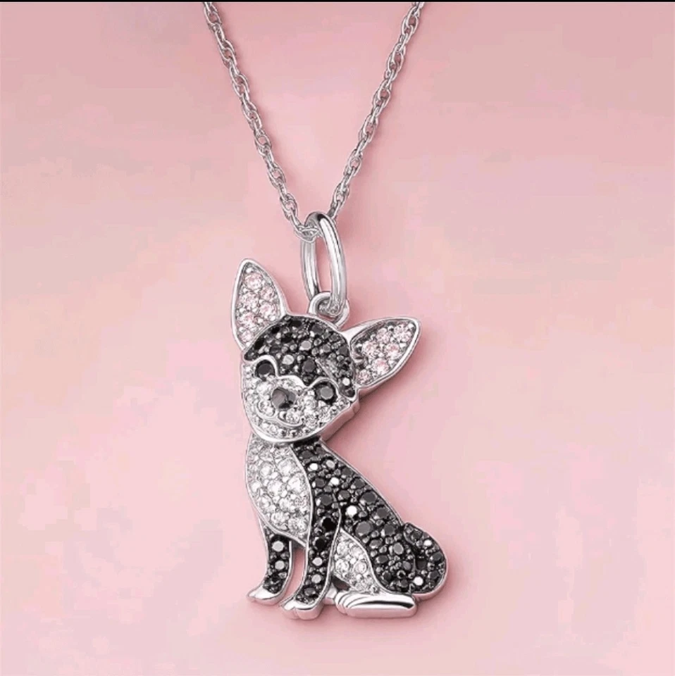 Chihuahua Halskette Strass schwarz-weiß, mit 50 cm Kette, neu - Bild 1 von 1