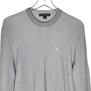 Michael Kors Mens Sweater Large Gray Crew Neck Pullover Logo Ribbed Minimalist - Picture 1 of 8