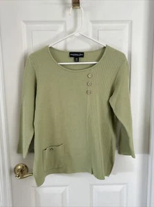 WOMEN'S LIGHT OLIVE GREEN 3/4 SLEEVE KNIT TOP BY: MONTEREY BAY - SIZE: P MEDIUM - Picture 1 of 6