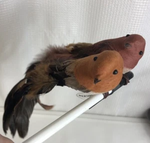 Flocked Feathered Brown & Beige Birds Christmas Tree Planter Ornaments  Set 5 - Picture 1 of 10