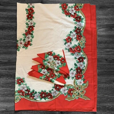 Juego de 4 servilletas y manteles de algodón blanco rojo verde 50”x70” algodón acebo Foto 1 de 3