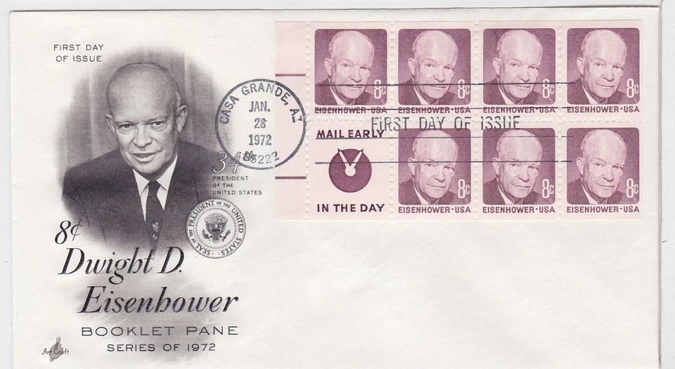 TurtlesTradingPost- Dwight D Eisenhower- 1972 FDC #1395d- Booklet Pane Artcraft - Image 1 of 1