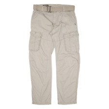 CLOCKHOUSE Belted Cargo Mens Trousers Beige Loose Straight W33 L32