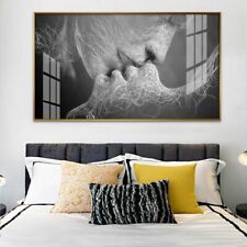 Romantic Abstract Canvas Painting Kissing Couple Poster Black White Wall Art Hom
