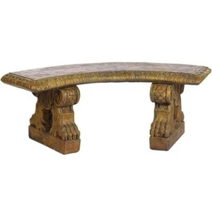 Athens Stonecasting Large Curved Garden Bench with Concrete Claw Legs Brown - Picture 1 of 1