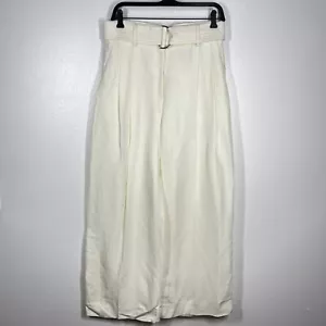 H&M Linen Blend Wide Leg Pleated Belted Pants Trousers Cream US 8 Coastal Boho - Picture 1 of 11
