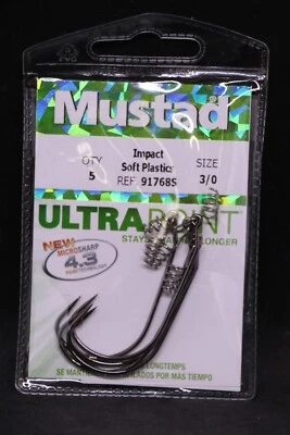 Mustad 91768S Impact Spring Keeper Hook - Size 3/0 - Wide Gap Bass Hooks - Image 1 of 2