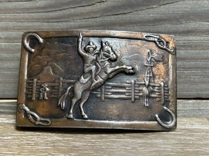 Vintage Belt Buckle 1940's Cowboy Rearing Horse Pat Pending Old Style Back Brass - Imagen 1 de 6