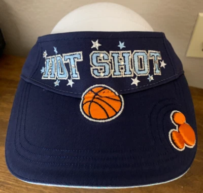 全新带标签 复古 迪士尼 蓝色 "HOT SHOT" 米奇篮球刺绣遮阳帽 帽子 女孩 — 第 1/4 张图片