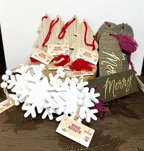 Wood Gift Topper Set Of 12 Paint Hang Christmas Country Decor Crafts Tags NEW - Picture 1 of 8