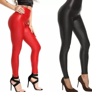Leggings brillantes para mujer cintura alta look húmedo discoteca damas leggings - Imagen 1 de 4