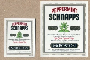 Lot of 2 PEPPERMINT SCHNAPPS Mr. Boston Distiller  MA, KY & CA. mini LABELS - Picture 1 of 2