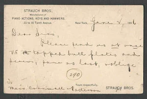 1896 PC NY STRAUCH BROS TECLAS DE ACCIÓN PIANO Y MARTILLOS PUBLICADOS - Imagen 1 de 1