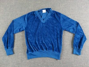 Vintage 1970s Velour Blue V Neck Long Sleeve Shirt Top Kids Size Medium Japan - Picture 1 of 9