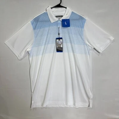 NWT Pebble Beach Polo Men’s L White Blue Dry-Luxe Performance Golf - Image 1 of 4